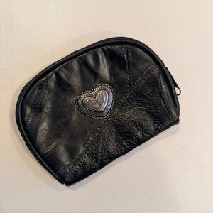 Black Heart-Accent Leather Cosmetic Pouch